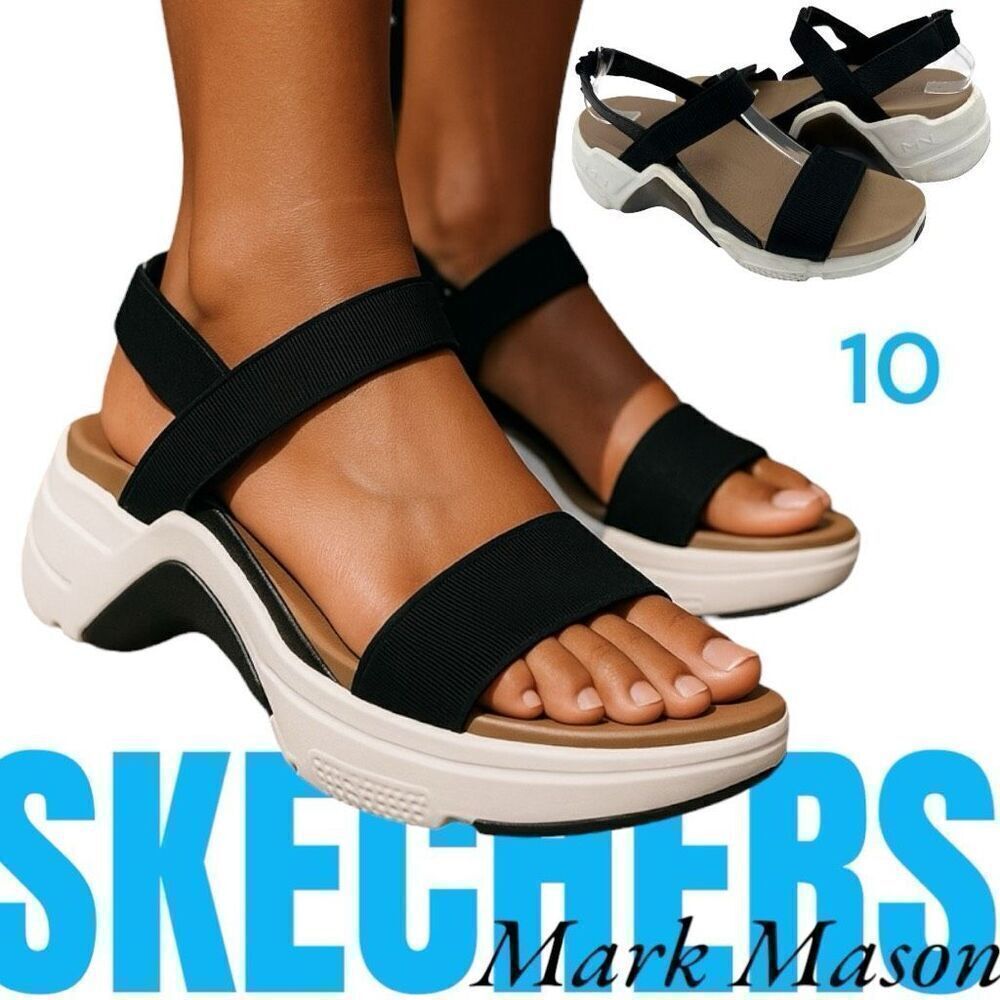 Mark Mason by Skechers Sandals Women's Size 10 Neo Block Black Leather Sandals